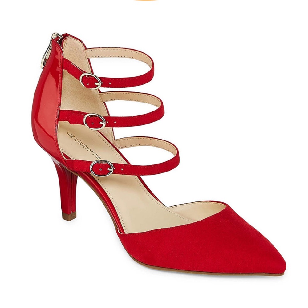 Liz Claiborne Hara Pumps in red with 3 straps and a heel zipper